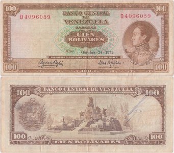 1972 (24 October), 100 Bolivares (P-48i) - Venezuela