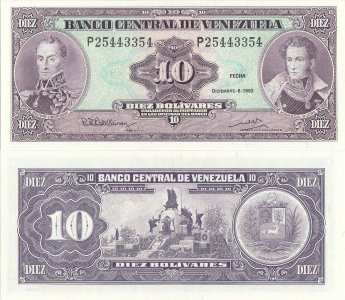 1992 (8 December), 10 Bolivares (P-61c) - Venezuela - stare UNC