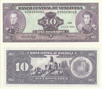 1995 (5 June), 10 Bolivares (P-61d) - Venezuela