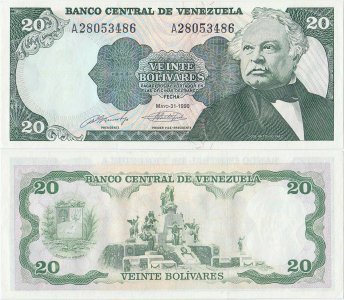 1990 (31 May), 20 Bolivares (P-63c) - Venezuela