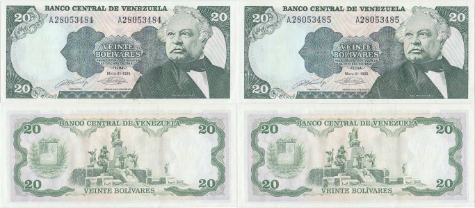 2 × 1990 (31 May), 20 Bolivares (P-63c) - Venezuela (×2)
