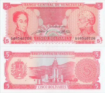 1989 (21 September), 5 Bolívares (P-70a) - Venezuela