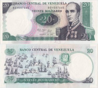 1987 (20 Octombrie), 20 Bolívares (P-71a) - Venezuela - stare UNC