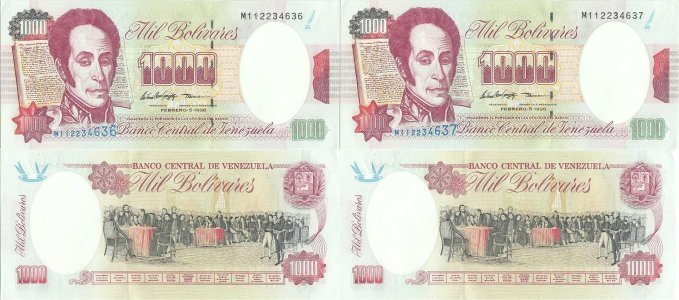 2 × 1998 (5 February), 1,000 Bolívares (P-76c) - Venezuela (×2)