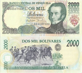 1998 (6 August), 2,000 Bolívares (P-77c) - Venezuela