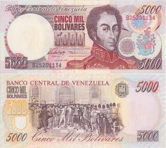 1997 (16 Iunie), 5,000 Bolívares (P-78a) - Venezuela