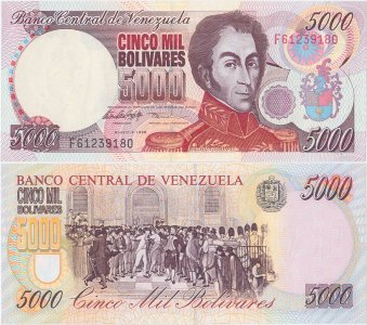 1998 (6 August), 5,000 Bolívares (P-78c) - Venezuela