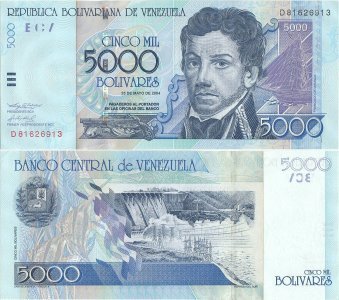 2004 (25 May), 5,000 Bolívares (P-84c) - Venezuela