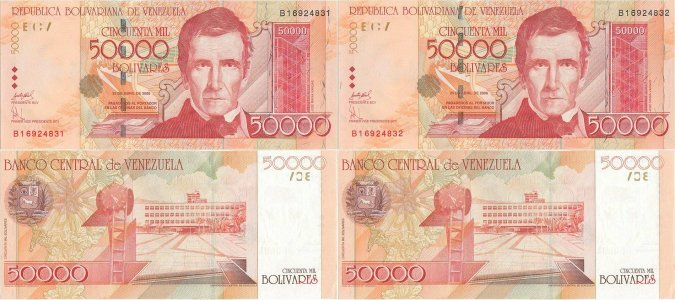 2006 (25 Aprilie), 50,000 Bolívares (P-87b) - Venezuela (×2)