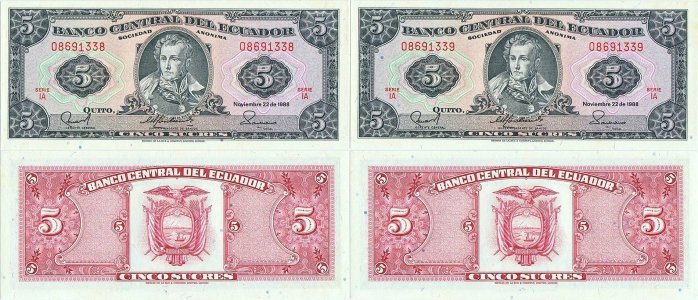 1988 (22 November) , 5 sucres (P-113d.1) - Ecuador (×2)