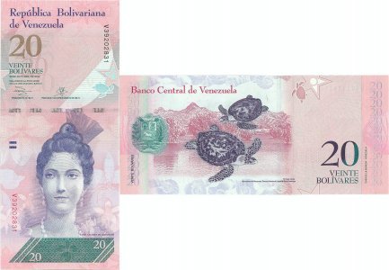2013 (29 Octombrie), 20 Bolívares (P-91f) - Venezuela