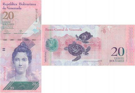 2013 (29 Octombrie), 20 Bolívares (P-91fr) - Venezuela