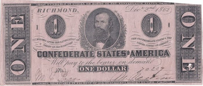 1862 (2 Decembrie), 1 dollar (P-49a) - Statele Confederate ale Americii