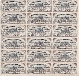1870, 18 cupoane de 4 dollars, Compania Căilor Ferate de Vest Carolina de Nord