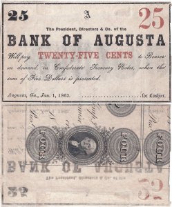 1863 (1 Ianuarie), 25 cents (Haxby 30-G144) - Augusta (Statele Unite ale Americii)
