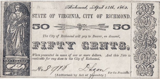 1862 (14 Aprilie), 50 cents (JL TR06-10) - Richmond, Virginia (Statele Unite ale Americii)