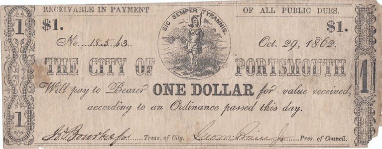 1862 (29 Octombrie), 1 dollar - Portsmouth (Statele Unite ale Americii)