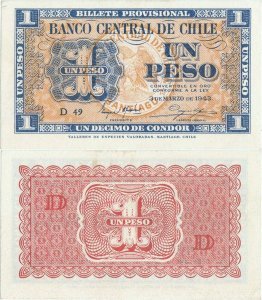 1943 (3 March), 1 peso ( P-90d ) - Chile