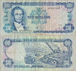 1985 (1 Ianuarie) , 10 dollars (P-71a) - Jamaica