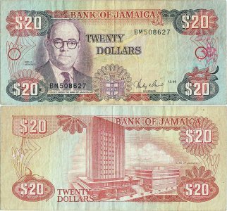 1986 (1 Martie), 20 dollars (P-72b.1) - Jamaica