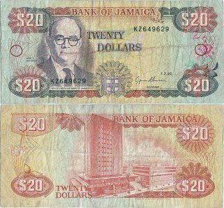 1995 (1 Februarie) , 20 dollars (P-72e) - Jamaica