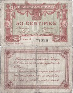 1919 (6 Martie), 50 centimes (Jean Pirot JP-036-40c) - Franța (Calais)