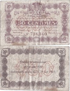 1920 (18 August), 50 centimes (Jean Pirot JP-068-26) - France (Le Havre)