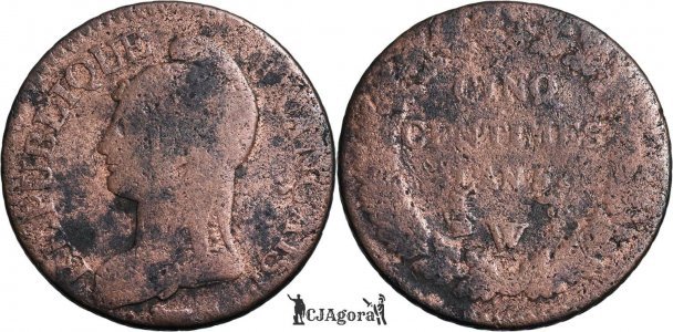 1796 ( l'an 5 ) W, 5 centimes - Franţa