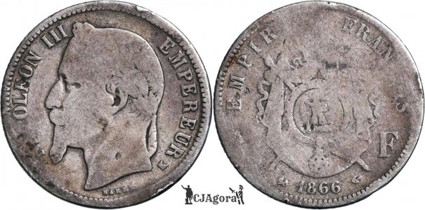 1866 K, 1 franc - Napoleon III - Imperiul Francez