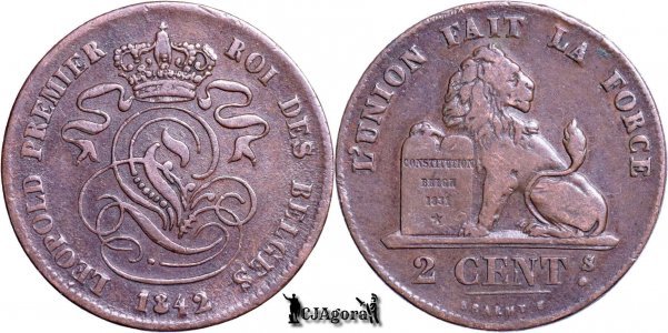 1842, 2 Centimes - Léopold I - Kingdom of Belgium