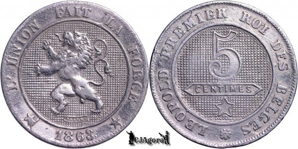 1863, 5 Centimes - Léopold I - Kingdom of Belgium