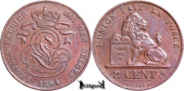 1864, 2 Centimes - Léopold I - Kingdom of Belgium