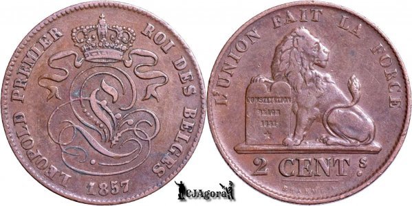 1857, 2 Centimes - Léopold I - Kingdom of Belgium