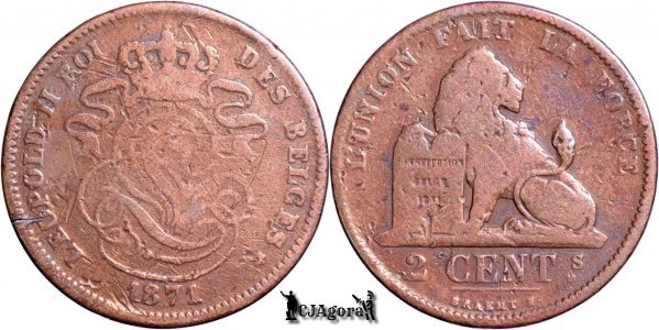 1871, 2 Centimes - Leopold al II-lea - Regatul Belgiei