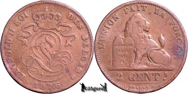 1876, 2 Centimes - Leopold al II-lea - Regatul Belgiei