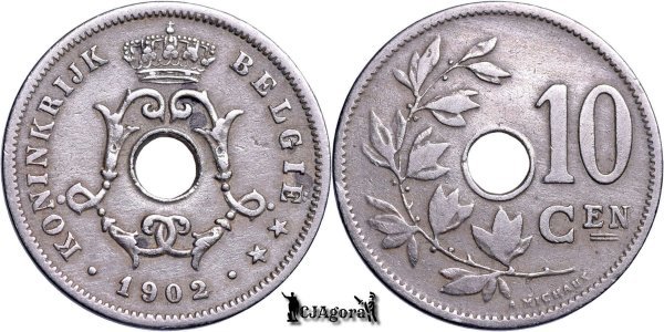 1902, 10 Centimes - Leopold al II-lea - Regatul Belgiei - inscripție olandeză