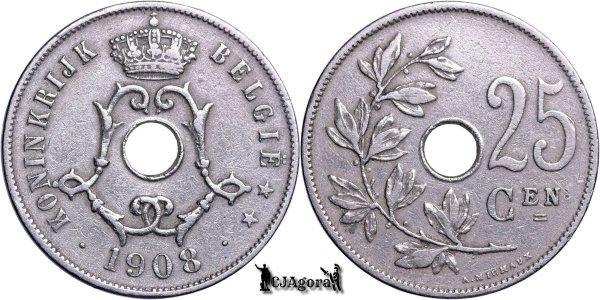 1908, 25 Centimes - Léopold II - Kingdom of Belgium - Dutch inscription