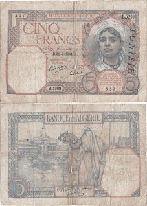 1941 (31 Mai), 5 francs (P-8b.7) - Tunisia