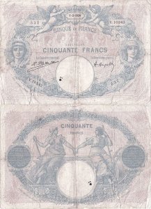 1924 (7 Februarie), 50 francs (P-64g.3) - Franța