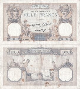 1930 (26 December) , 1.000 francs (P-79b.1) - France