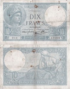 1939 (7 September), 10 francs (P-84a.4) - France