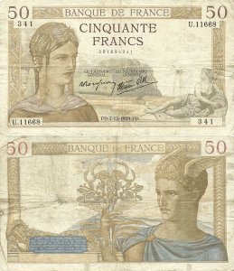 1939 (7 December), 50 francs (P-85b.5) - France