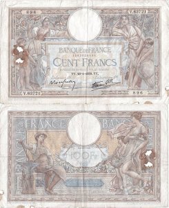 1939 (26 January), 100 francs (P-86b.9) - France