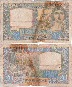 1941 (20 Februarie), 20 francs (P-92b.2) - Franța
