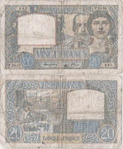 1941 (20 February) , 20 francs (P-92b.3) - France