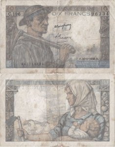 1949 (30 Iunie), 10 francs (P-99f.5) - Franța