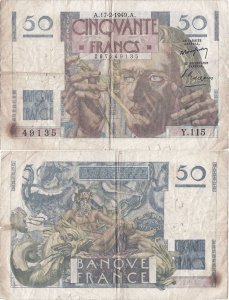 1949 (17 February), 50 francs (P-127b.5) - France