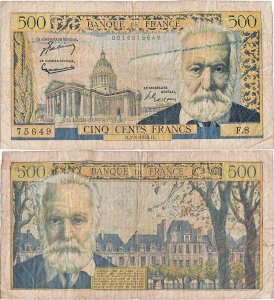 1954 (7 January), 500 francs (P-133a.1) - France