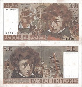 1974 (3 October), 10 francs (P-150a.6) - France