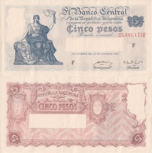 1950, 5 pesos (P-258) - Argentina